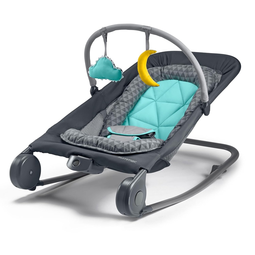 image:imageSummer Infant 2in1 Bouncer amp Rocker Duo Gray and Teal Convenient and Portable Rocker and Bouncer for Babies Includes Soft Toys and Soothing VibrationsGray and Teal