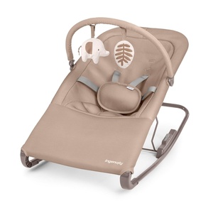 Ingenuity Nestle Vibrating Rocker, Lightweight Foldable Infant Seat with Breathable Fabric, 2-Position Recline, Mini Vibration Unit, 5-Point Harness, Travel Bag(Tan)