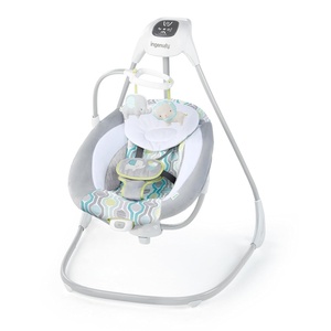 Ingenuity SimpleComfort Compact Baby Swing, Rotating Seat Swings in 3 Directions, 6 Speeds, 8 Melodies & 3 Nature Sounds, Ages 0-9 Months, Up to 20 Pounds – Pink(Everston)