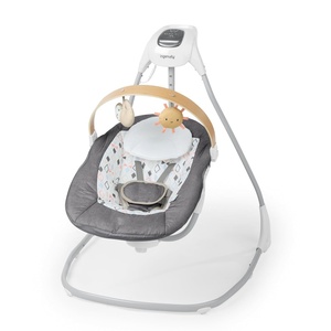 Ingenuity SimpleComfort Compact Baby Swing, Rotating Seat Swings in 3 Directions, 6 Speeds, 8 Melodies & 3 Nature Sounds, Ages 0-9 Months, Up to 20 Pounds – Pink(Parker)