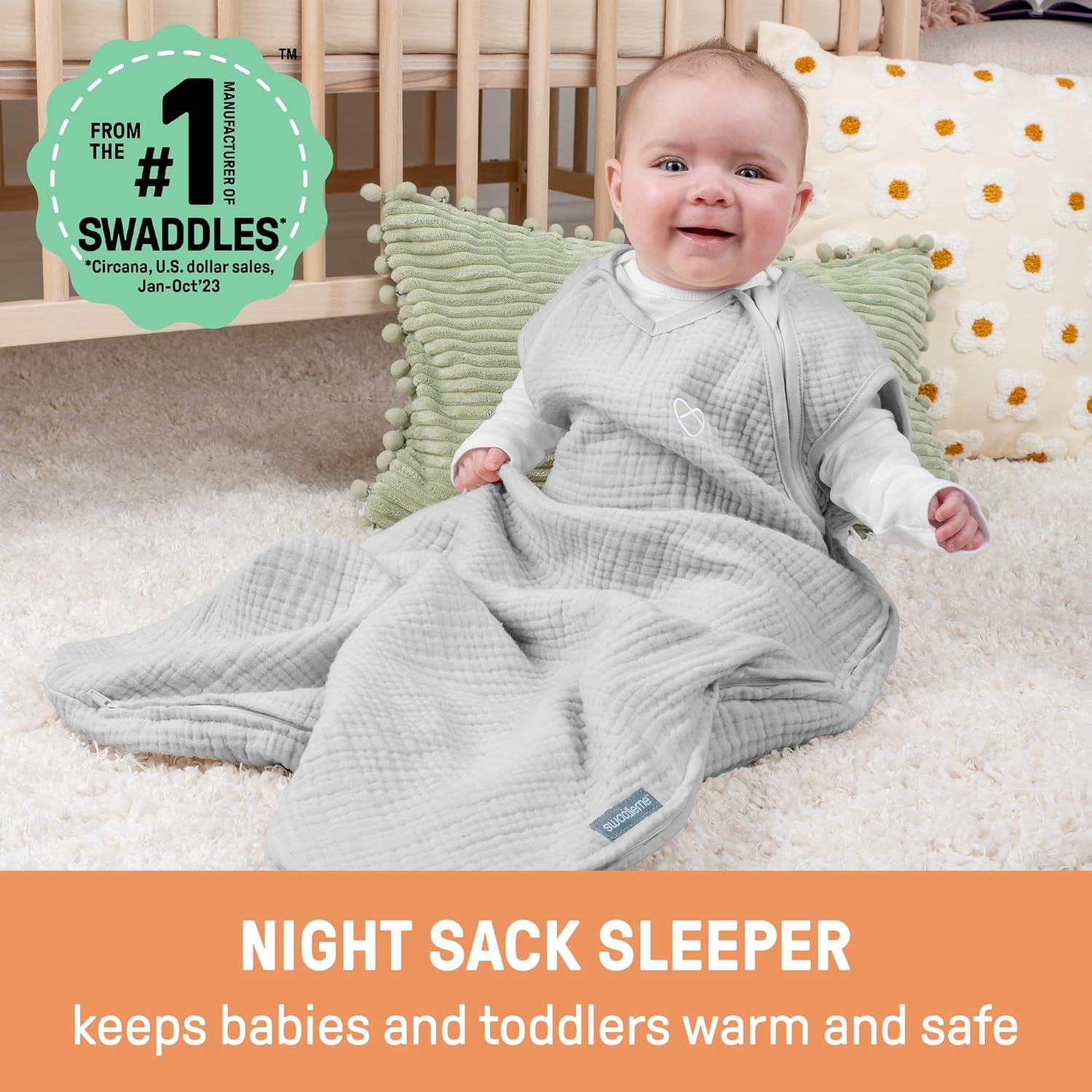 image:imageSwaddleMe by Ingenuity Baby Night Sack Sleeper Size 03 Months 714 Pounds 10 TOG 2Way Zipper 100 Cotton Baby Wearable Blanket Celestial Dance