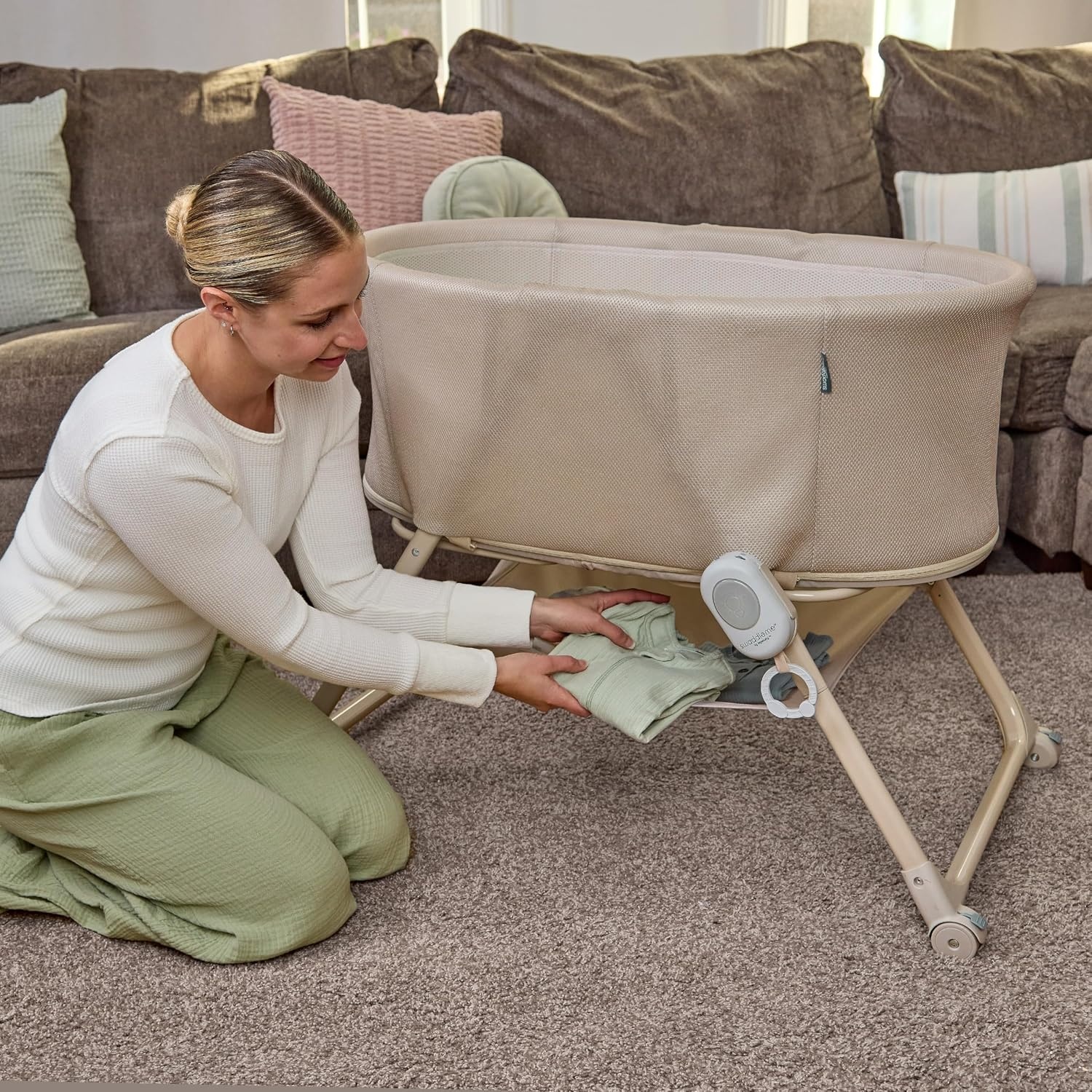 image:imageIngenuity Right Height Adjustable Bassinet CSection Friendly 4Position Height Breathable Mesh Sides Soothing Sounds amp Lights Adjustable to youSand