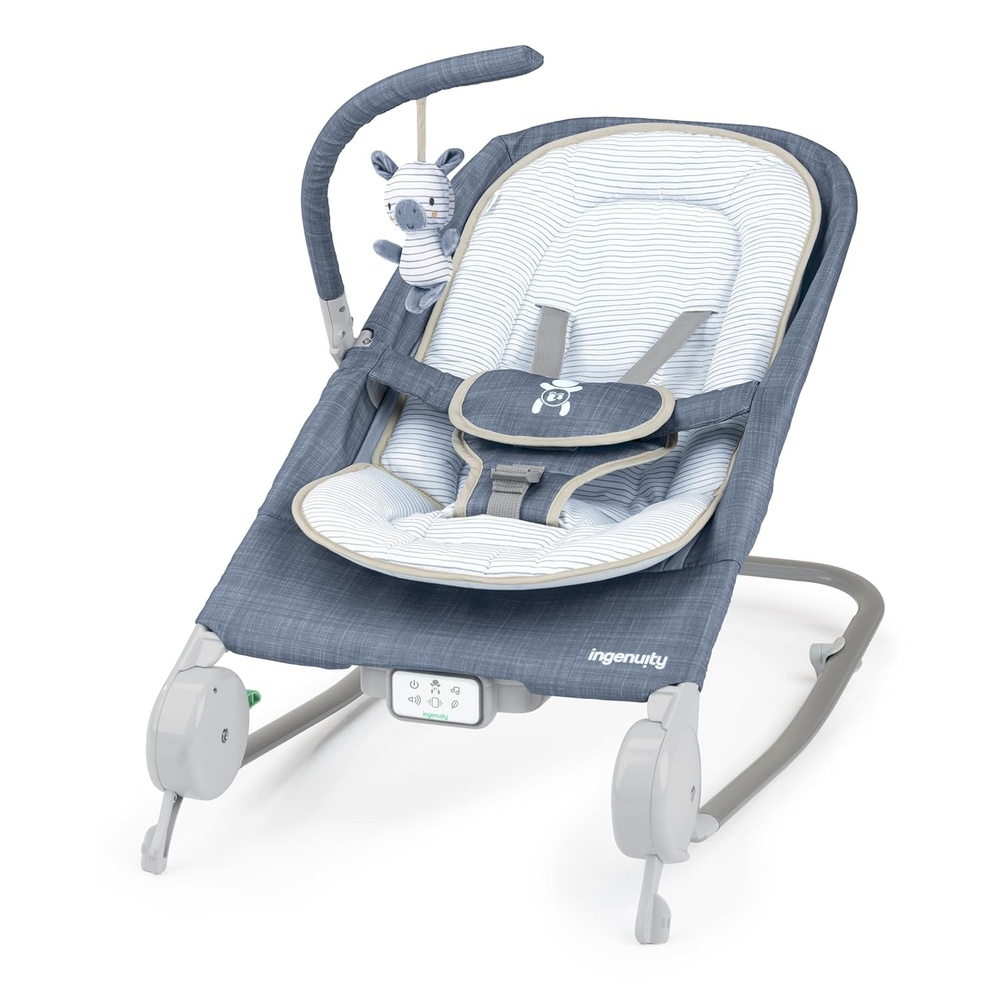 image:imageIngenuity Keep Inmotion Automatic Baby Rocker Seat with Remote Control for Vibration Music amp Volume Control Premium Materials 06M  Soulful SkiesBlue  Chambray