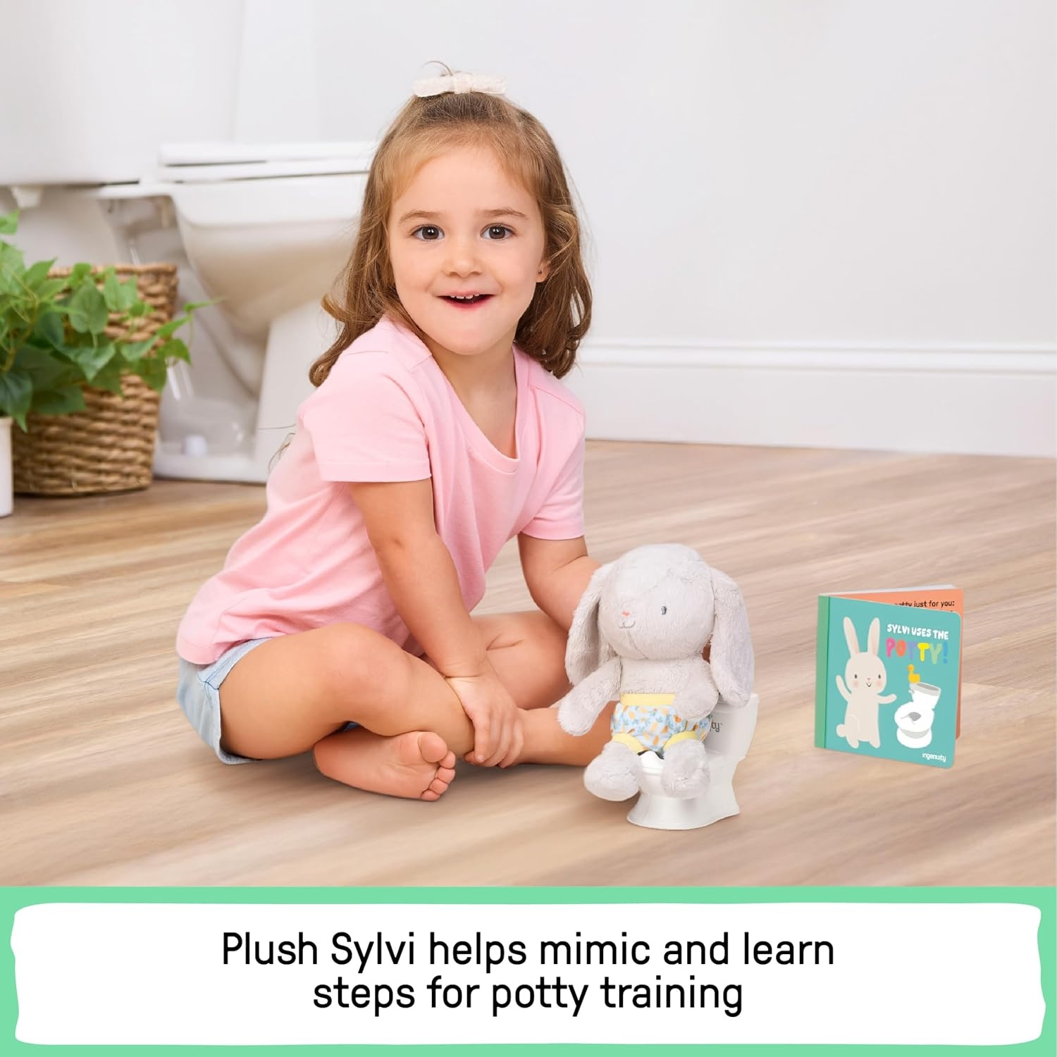 image:imageIngenuity Sylvi Potty Training Kit with Plush Toy and Mini Potty Storybook Sticker Chart amp Parent Guide Playful Toddler Potty Training SetSylvi Kit