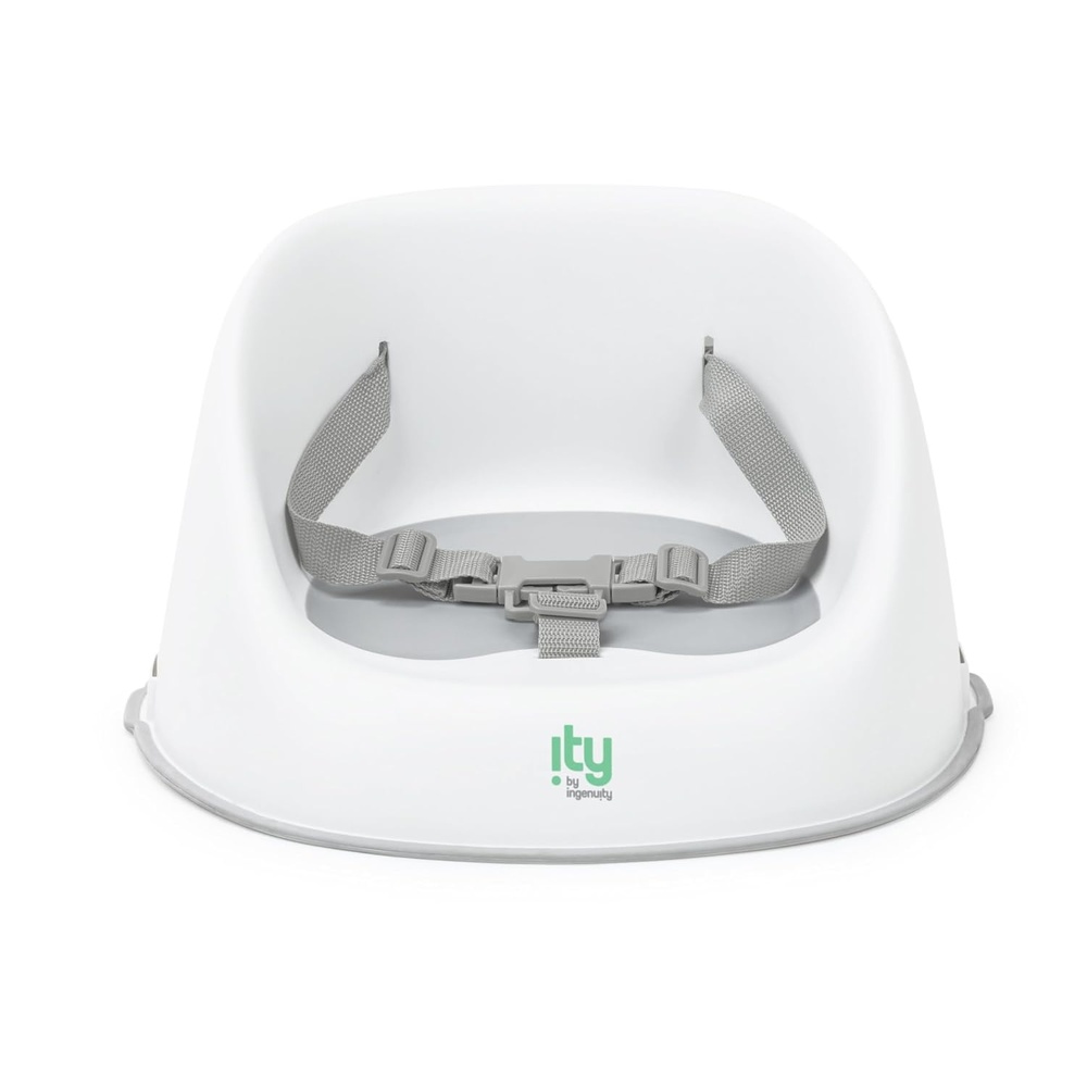 image:imageIngenuity ity by Ingenuity Simplicity Seat EasyClean Baby Booster Feeding Chair 3Point Harness Washable Removable Straps  GreyWhiteGrey