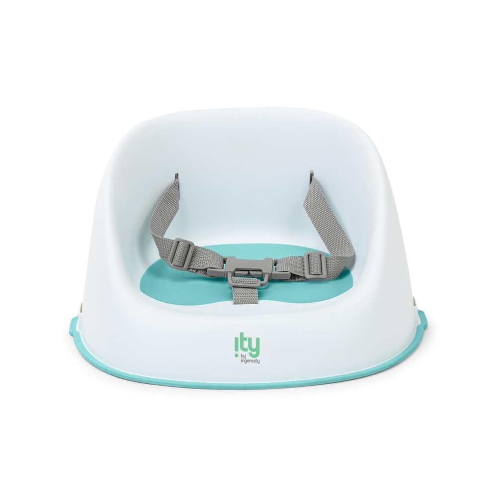 image:imageIngenuity ity by Ingenuity Simplicity Seat EasyClean Baby Booster Feeding Chair 3Point Harness Washable Removable Straps  GreyWhiteTeal