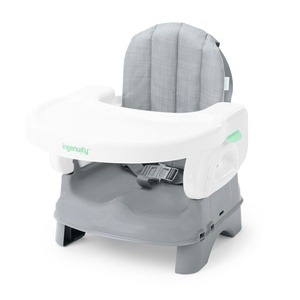 Ingenuity Deluxe Comfort Booster Seat for Kitchen Chair, Compact Fold, Portable, Lightweight, Toddler Booster Seat for Dining Table, from 6 Months to 3 Years – Teal(Grey)