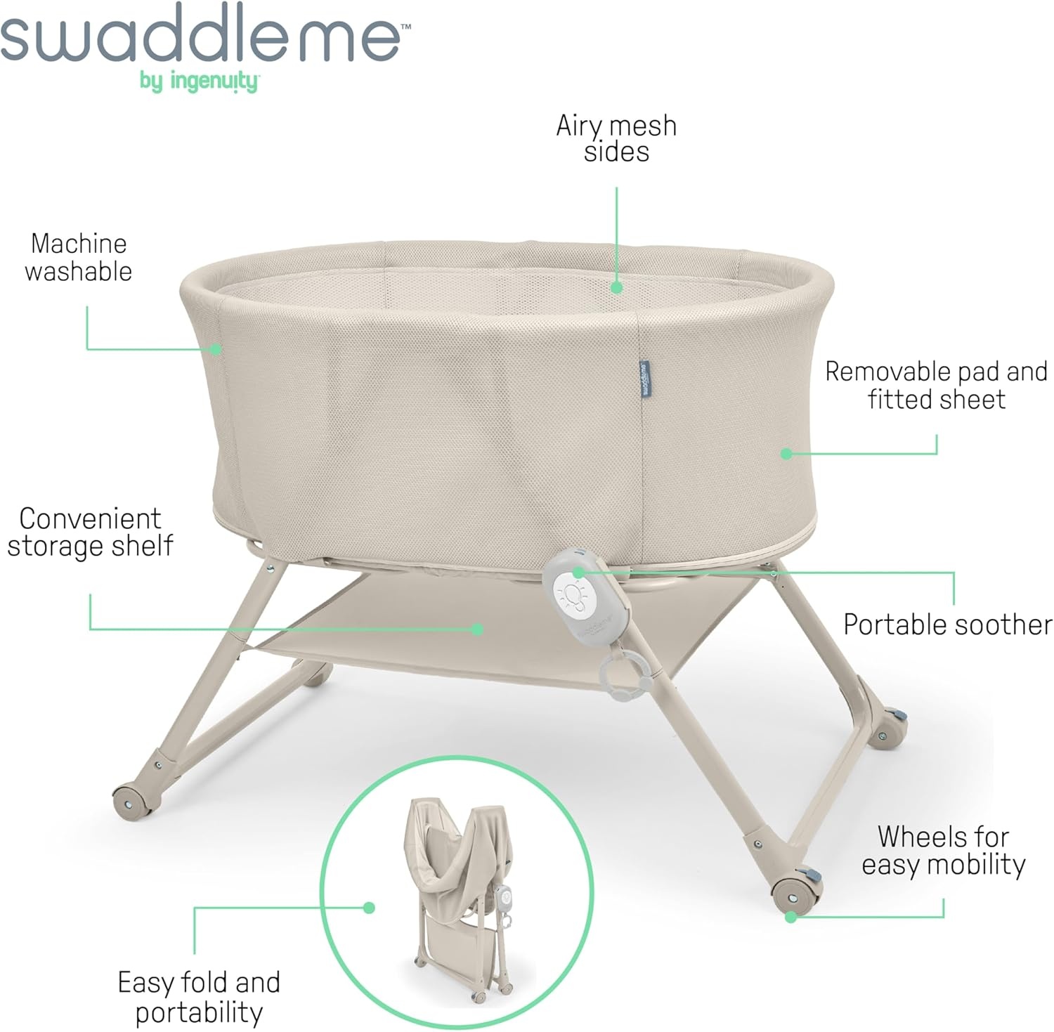 image:imageSwaddleMe by Ingenuity Swaddle amp Secure Sleep System Stage 1 Newborn Replacement Swaddle Pod Without Strap 02 MonthsSnooze Stow Bassinet Sand
