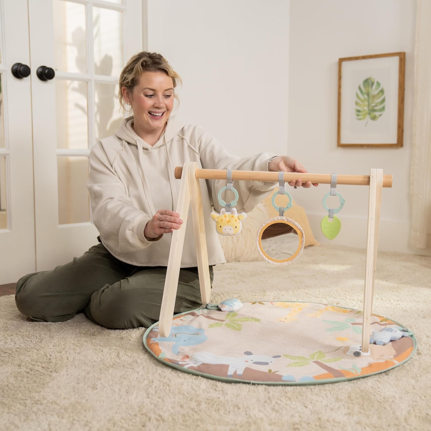 image:imageIngenuity One Bar Baby Play Gym Sunny Nest Foldable 3in1 Activity Gym amp Play Mat with Toy Bar Sensory Toys Tummy Time Play NewbornNeutral