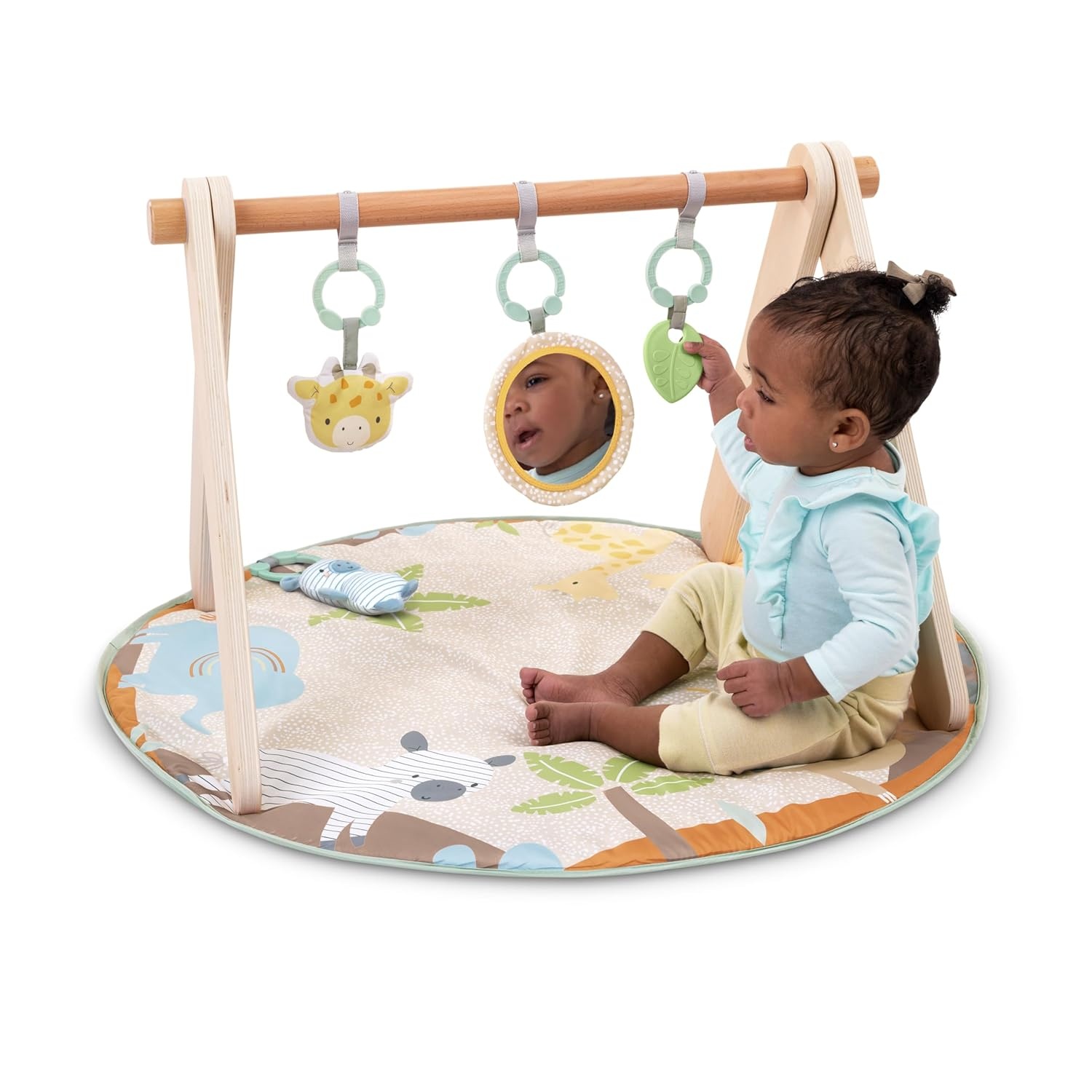image:imageIngenuity One Bar Baby Play Gym Sunny Nest Foldable 3in1 Activity Gym amp Play Mat with Toy Bar Sensory Toys Tummy Time Play NewbornNeutral