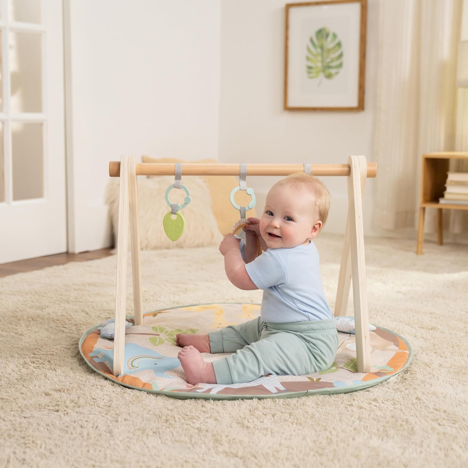 image:imageIngenuity One Bar Baby Play Gym Sunny Nest Foldable 3in1 Activity Gym amp Play Mat with Toy Bar Sensory Toys Tummy Time Play NewbornNeutral