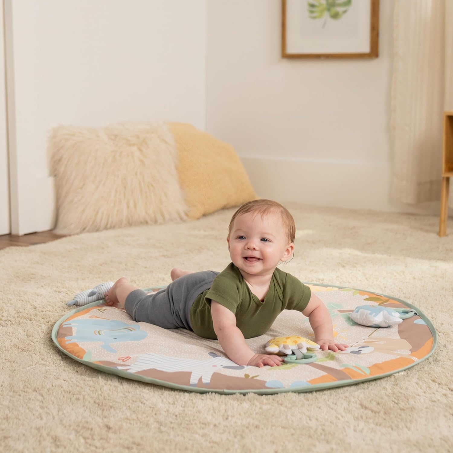 image:imageIngenuity One Bar Baby Play Gym Sunny Nest Foldable 3in1 Activity Gym amp Play Mat with Toy Bar Sensory Toys Tummy Time Play NewbornNeutral
