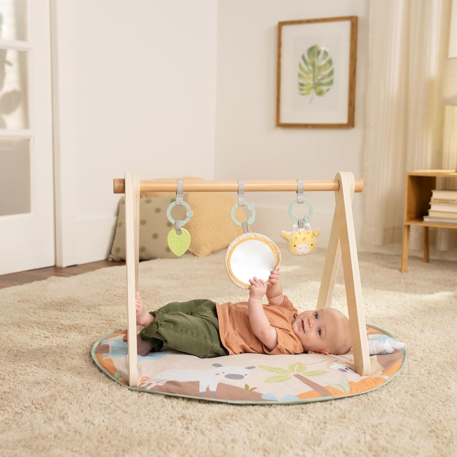 image:imageIngenuity One Bar Baby Play Gym Sunny Nest Foldable 3in1 Activity Gym amp Play Mat with Toy Bar Sensory Toys Tummy Time Play NewbornNeutral