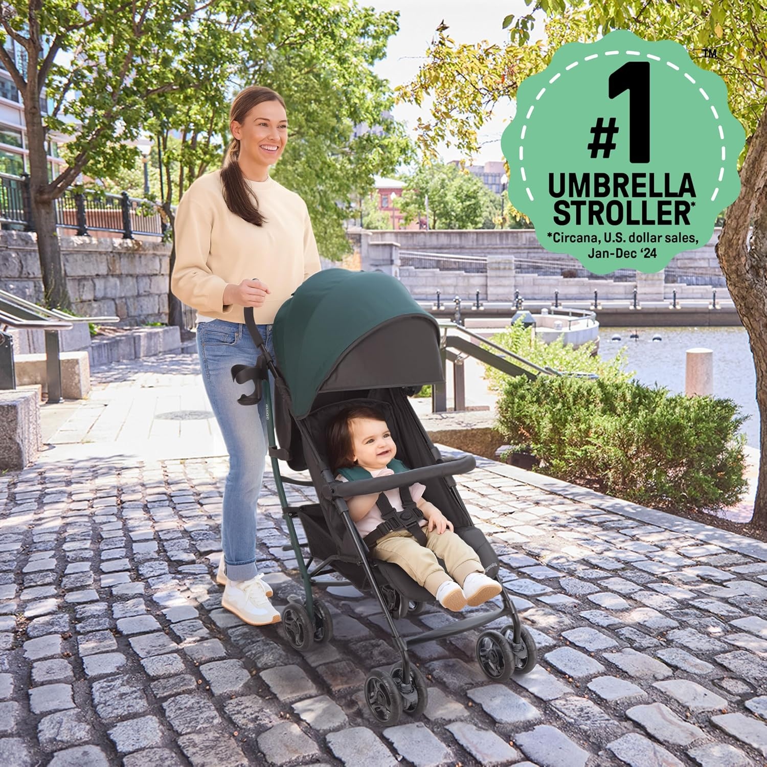 image:imageIngenuity 3Dlite Jewel Convenience Stroller Lightweight Folding Stroller with Car Seat Compatibility ExtraLarge Canopy amp StorageGreen