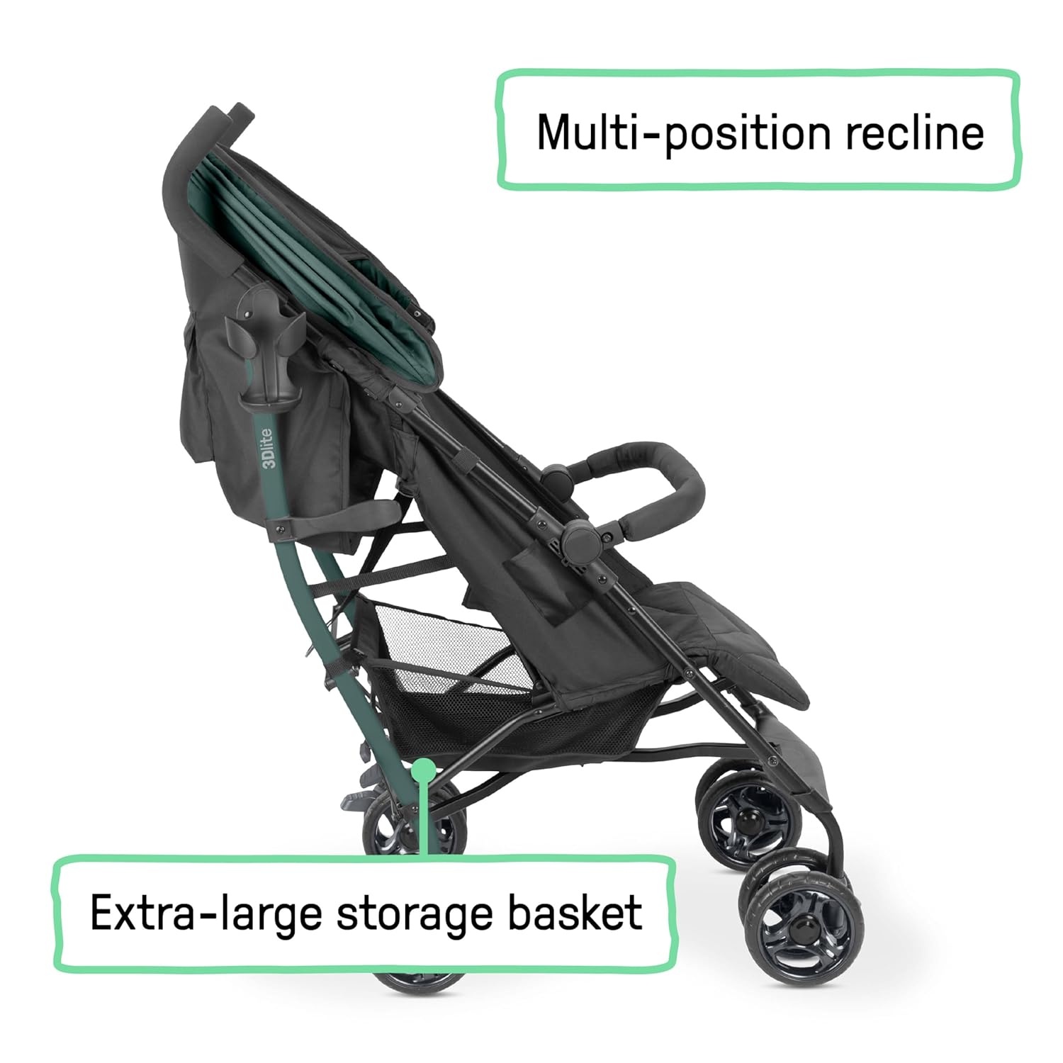 image:imageIngenuity 3Dlite Jewel Convenience Stroller Lightweight Folding Stroller with Car Seat Compatibility ExtraLarge Canopy amp StorageGreen
