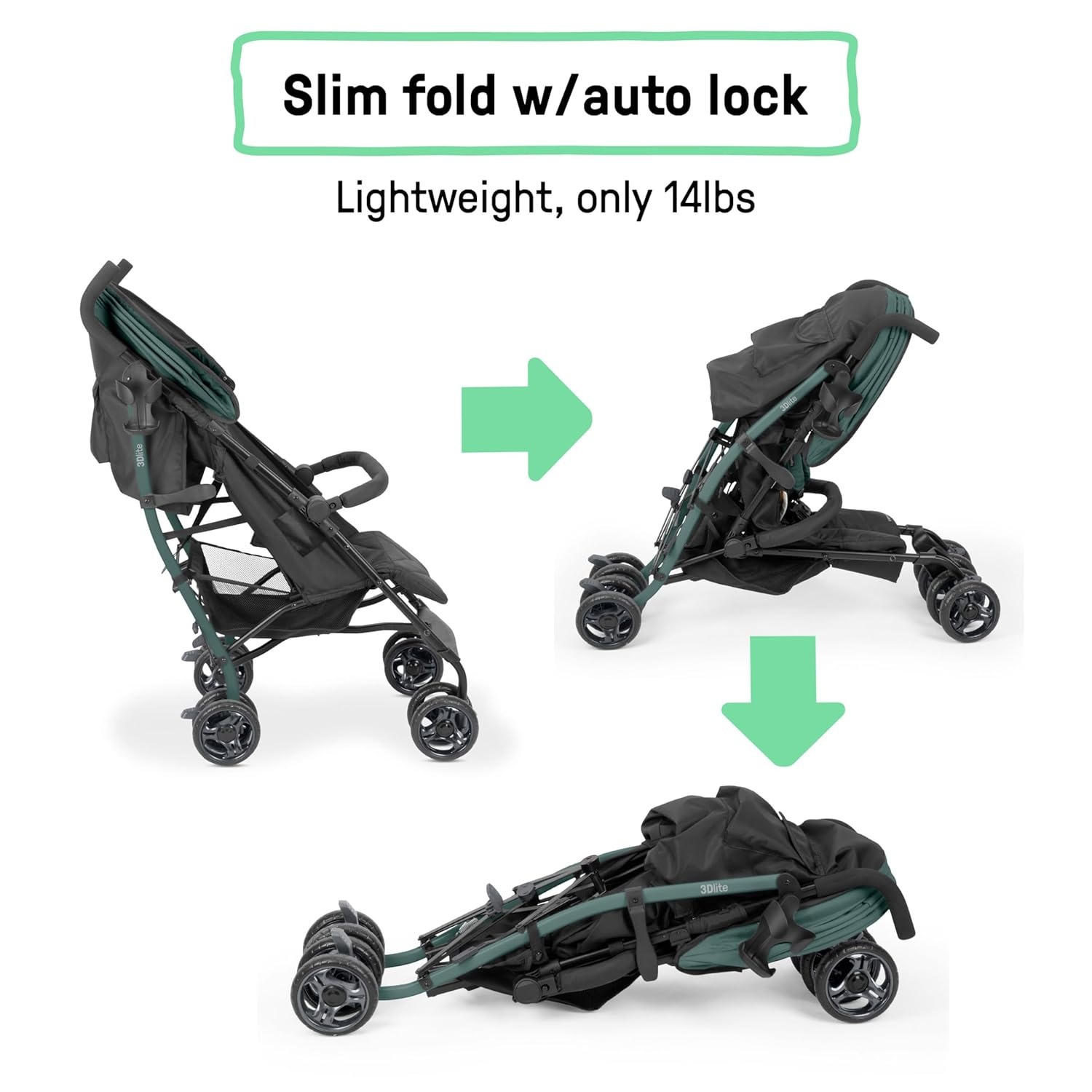image:imageIngenuity 3Dlite Jewel Convenience Stroller Lightweight Folding Stroller with Car Seat Compatibility ExtraLarge Canopy amp StorageGreen