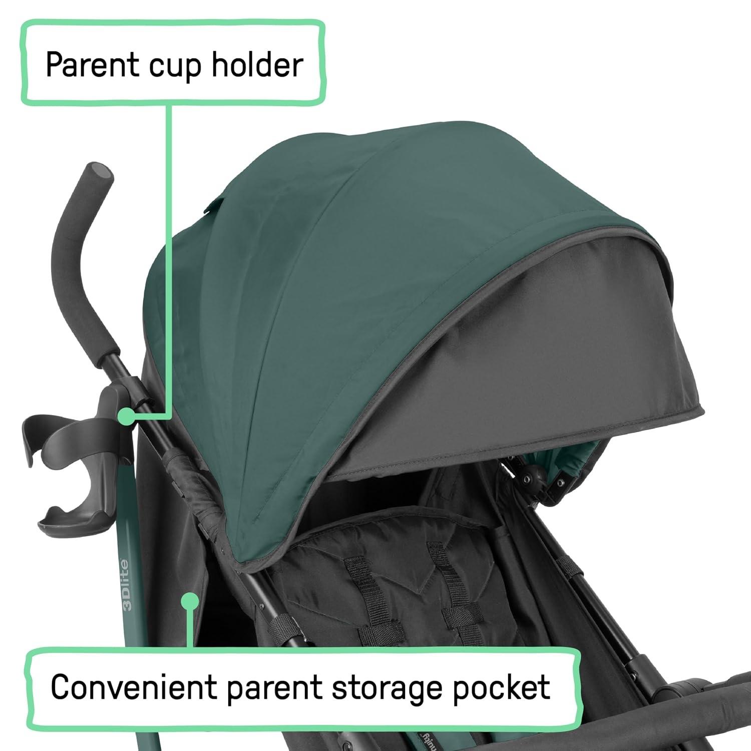 image:imageIngenuity 3Dlite Jewel Convenience Stroller Lightweight Folding Stroller with Car Seat Compatibility ExtraLarge Canopy amp StorageGreen