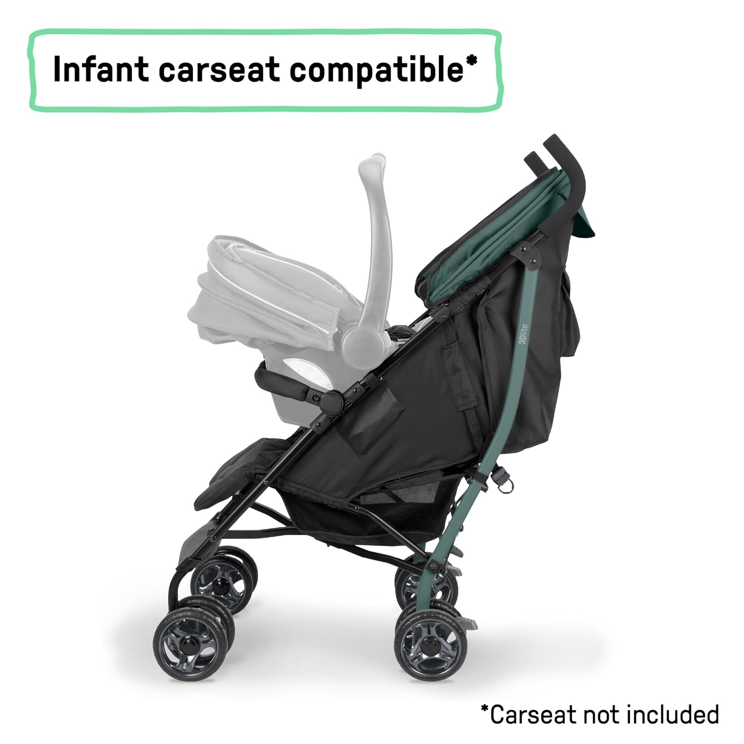 image:imageIngenuity 3Dlite Jewel Convenience Stroller Lightweight Folding Stroller with Car Seat Compatibility ExtraLarge Canopy amp StorageGreen