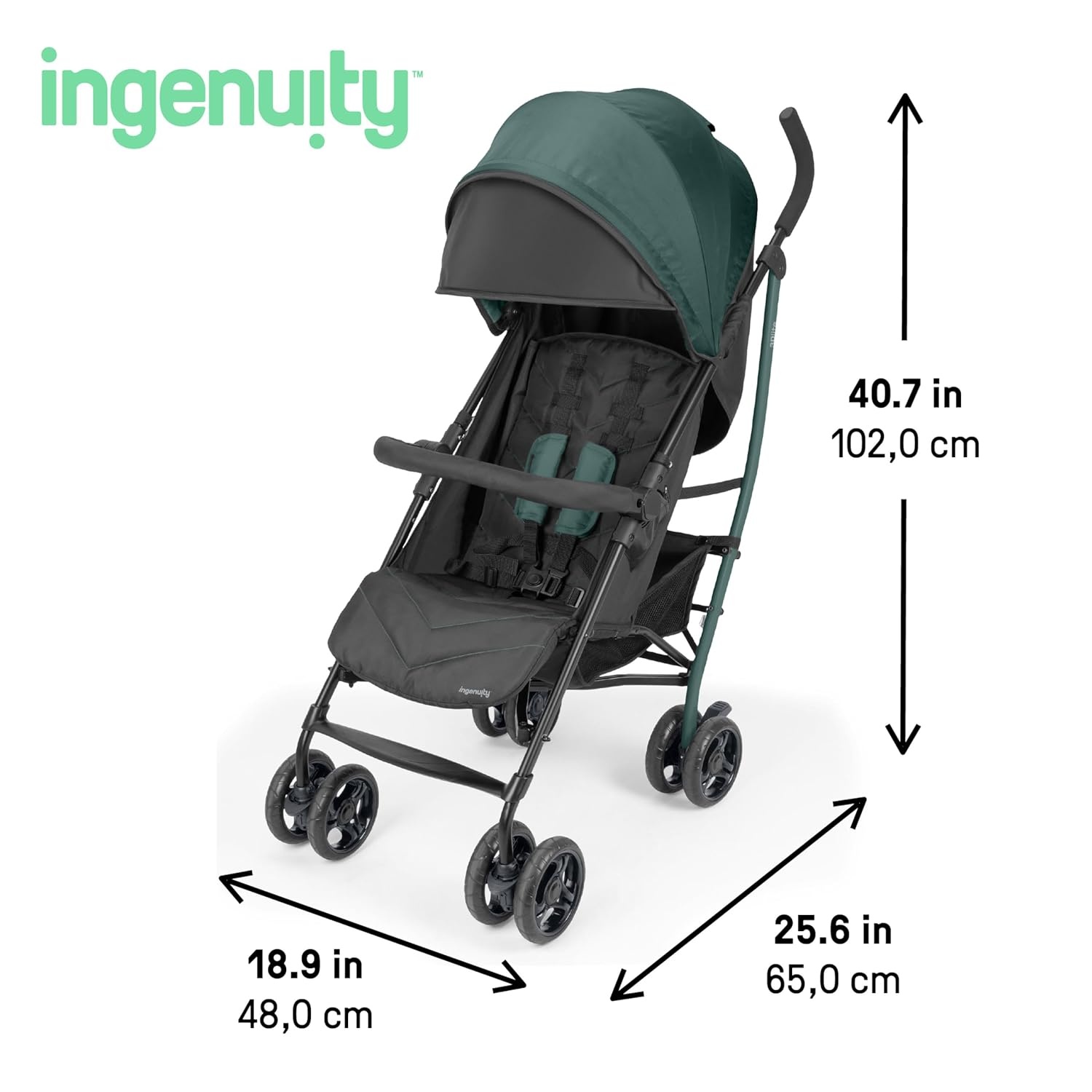 image:imageIngenuity 3Dlite Jewel Convenience Stroller Lightweight Folding Stroller with Car Seat Compatibility ExtraLarge Canopy amp StorageGreen