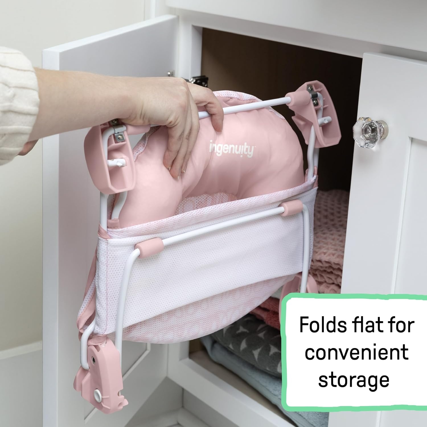 image:imageIngenuity Tuckaway Toddler Folding Tub amp Foldaway 2Position Baby Bath Seat Portable Bathtub for Travel Adjustable Support for Sink or Shower Easy to Clean Ages 05 YearsPink