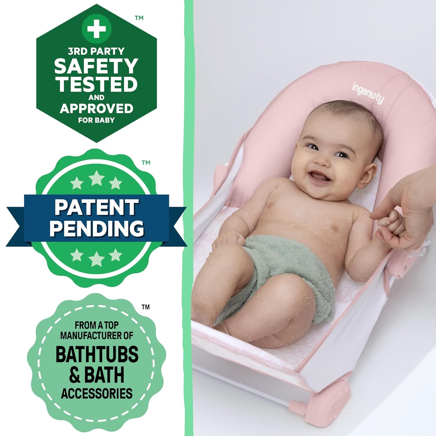 image:imageIngenuity Tuckaway Toddler Folding Tub amp Foldaway 2Position Baby Bath Seat Portable Bathtub for Travel Adjustable Support for Sink or Shower Easy to Clean Ages 05 YearsPink