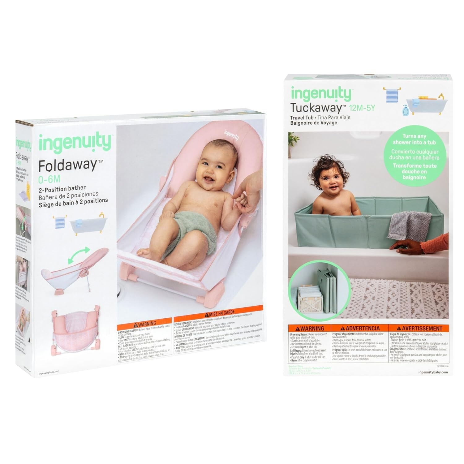 image:imageIngenuity Tuckaway Toddler Folding Tub amp Foldaway 2Position Baby Bath Seat Portable Bathtub for Travel Adjustable Support for Sink or Shower Easy to Clean Ages 05 YearsPink
