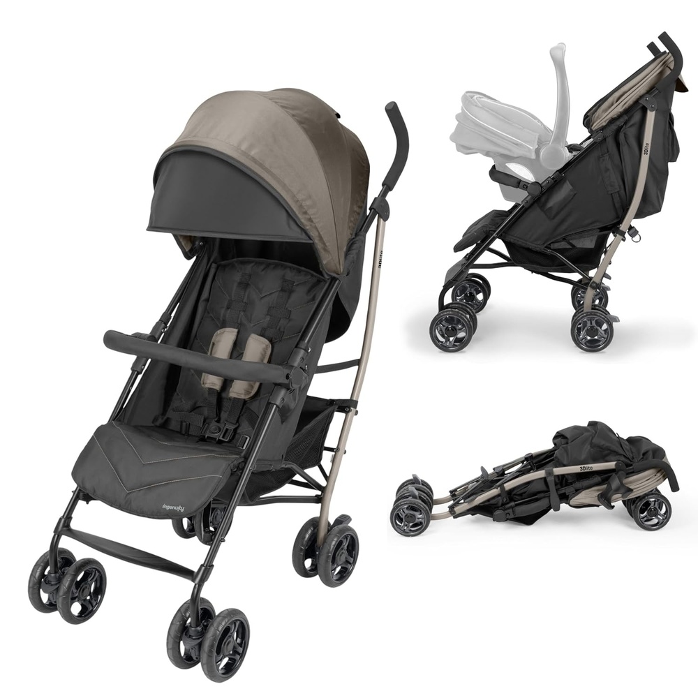 image:imageIngenuity 3Dlite Jewel Convenience Stroller  Lightweight Folding Stroller with Car Seat Compatibility ExtraLarge Canopy amp StoragePeanut