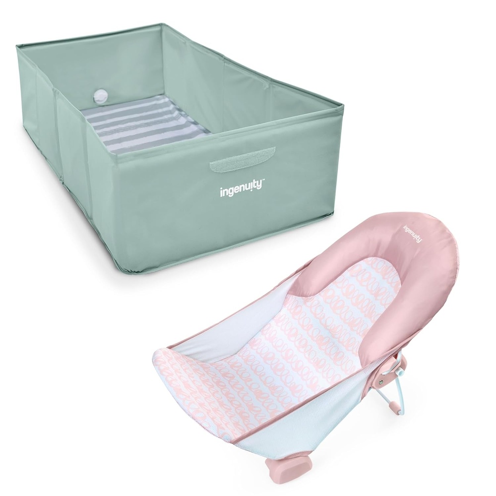 image:imageIngenuity Tuckaway Toddler Folding Tub amp Foldaway 2Position Baby Bath Seat Portable Bathtub for Travel Adjustable Support for Sink or Shower Easy to Clean Ages 05 YearsPink