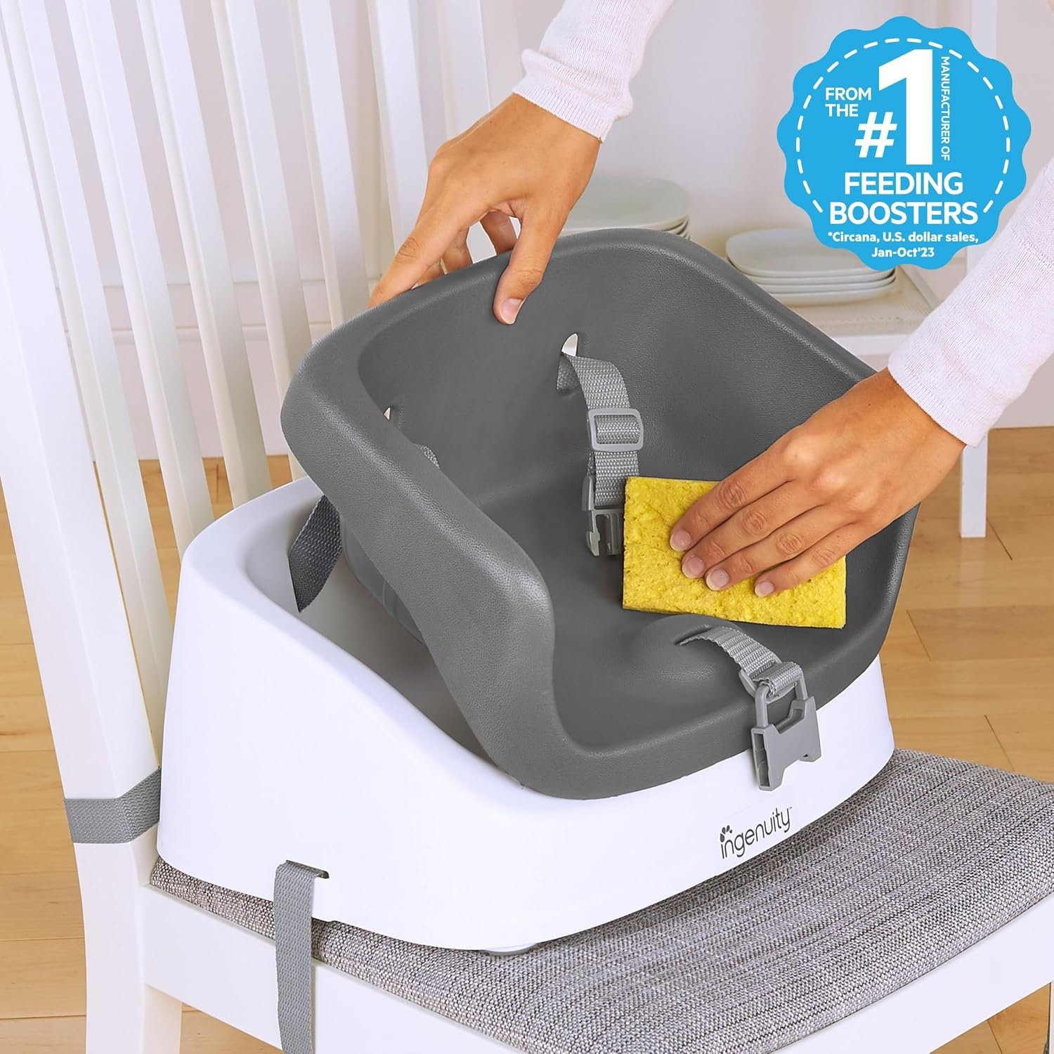 image:imageIngenuity SmartClean Toddler Booster Seat for Dining Table with 3Point Harness Straps PinkSlate