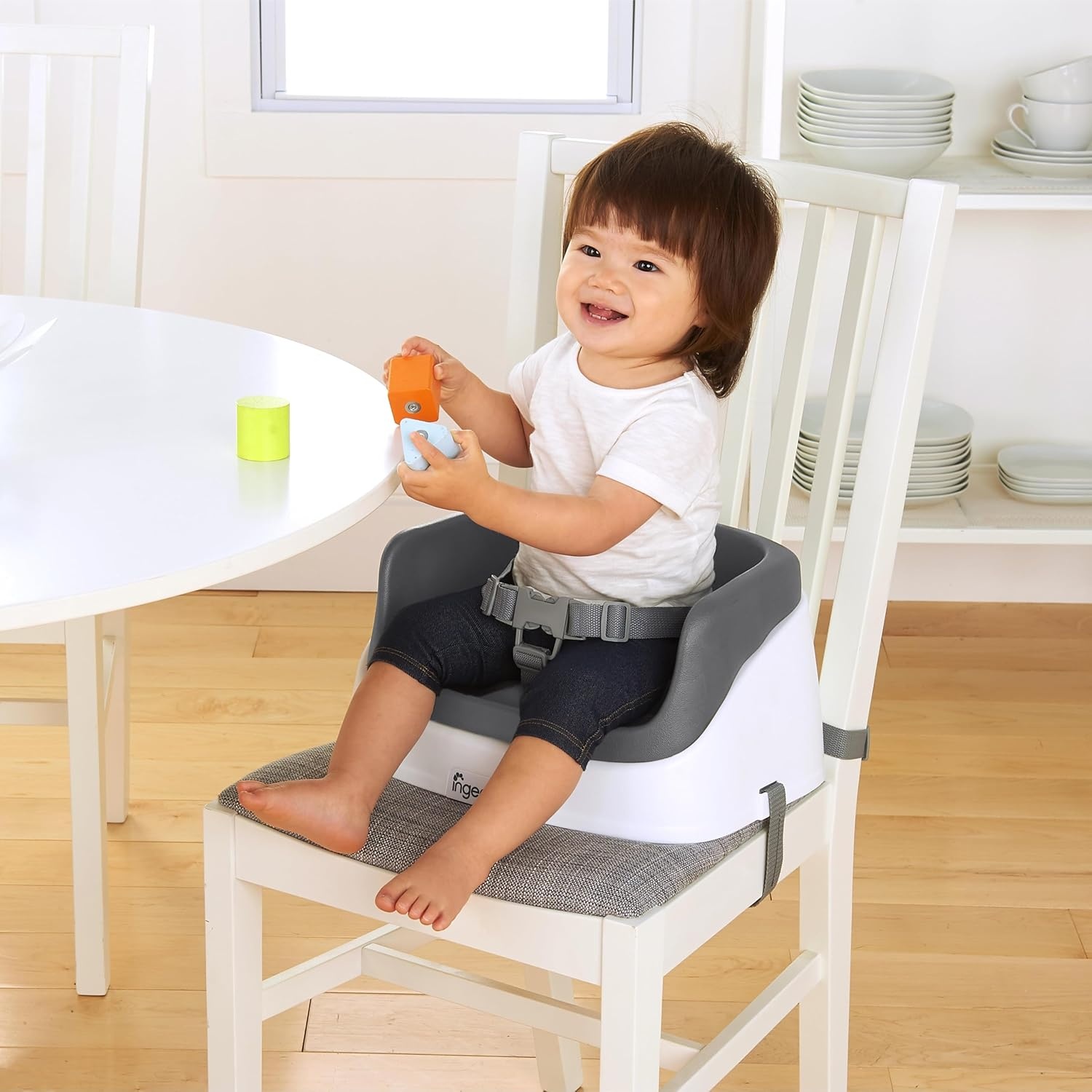 image:imageIngenuity SmartClean Toddler Booster Seat for Dining Table with 3Point Harness Straps PinkSlate