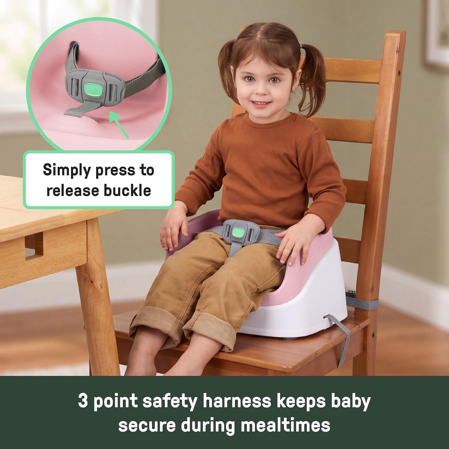image:imageIngenuity SmartClean Toddler Booster Seat for Dining Table with 3Point Harness Straps Pinkpink