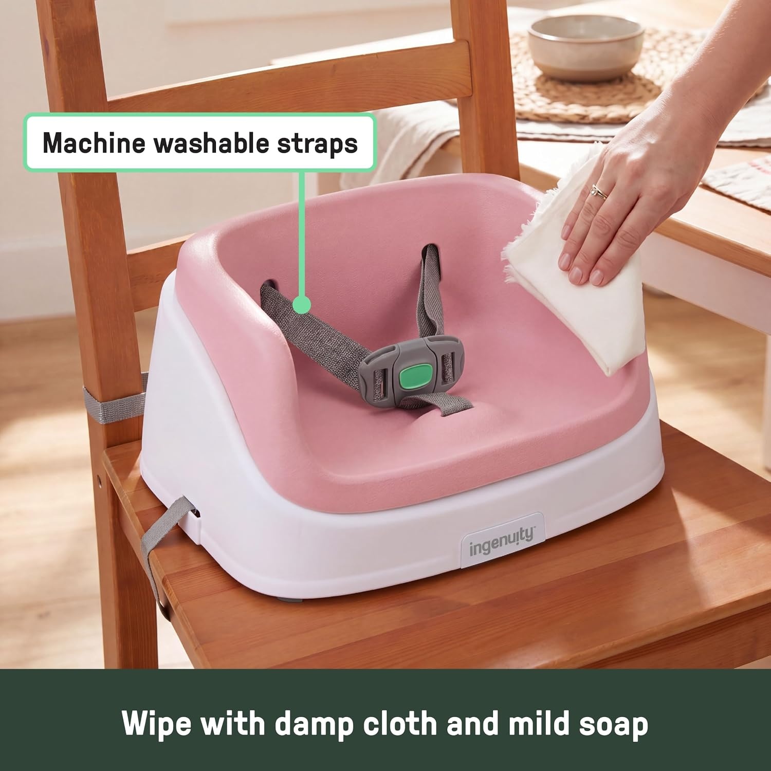 image:imageIngenuity SmartClean Toddler Booster Seat for Dining Table with 3Point Harness Straps Pinkpink