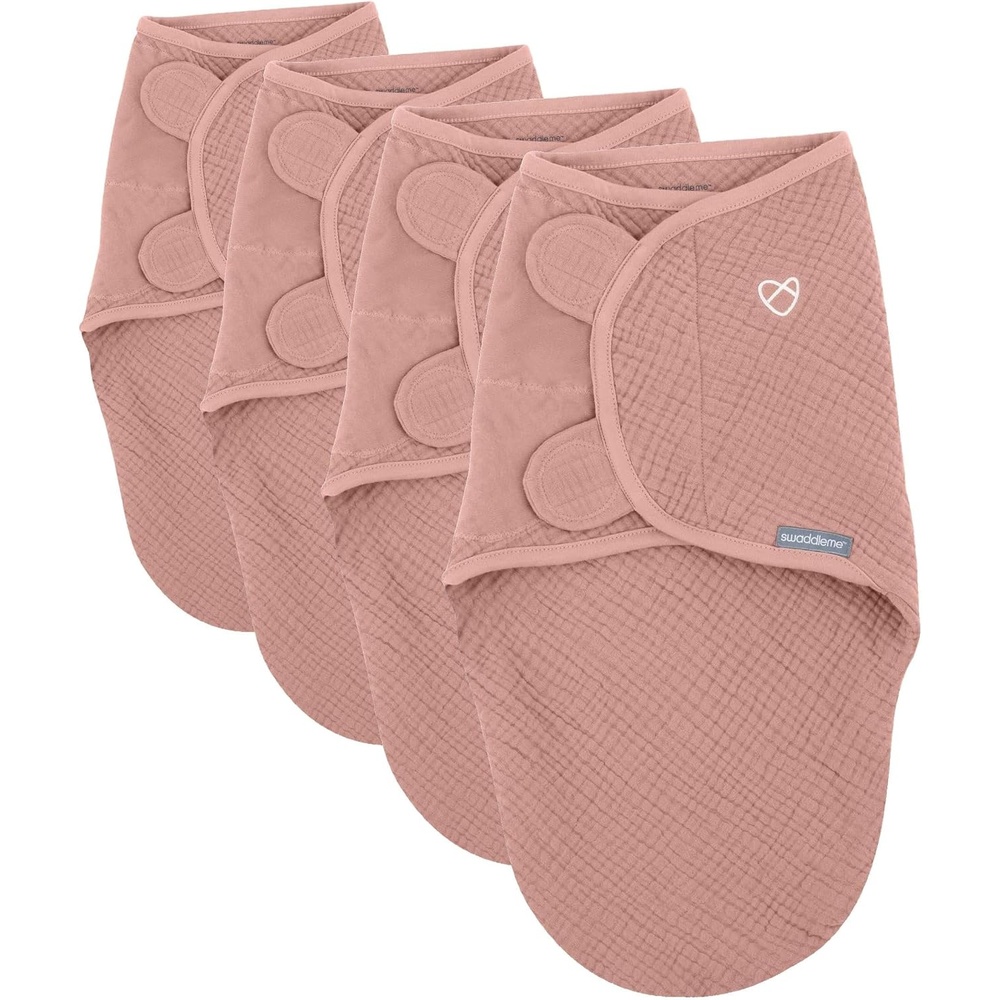 image:imageIngenuity SwaddleMe 100 Cotton Muslin Original Baby Swaddle Blush Stage 1 Pack of 4Stage 1 Pack of 4